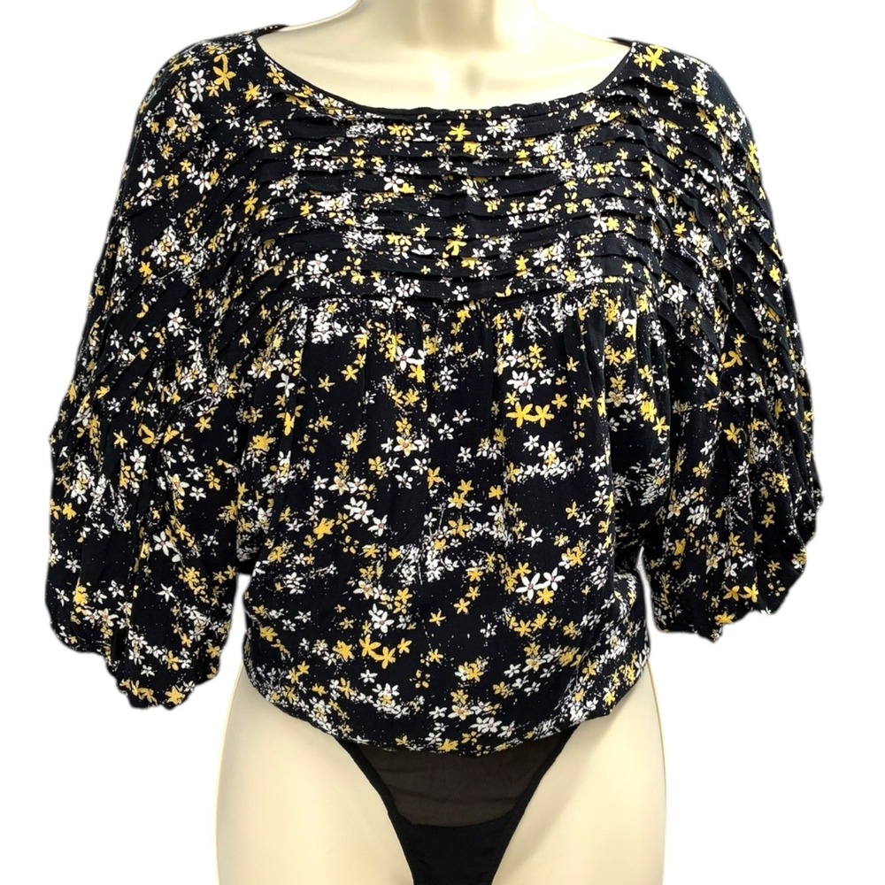 Free People Intimately Floral‎ Open Back Bodysuit Balloon Sleeve Womens Size S